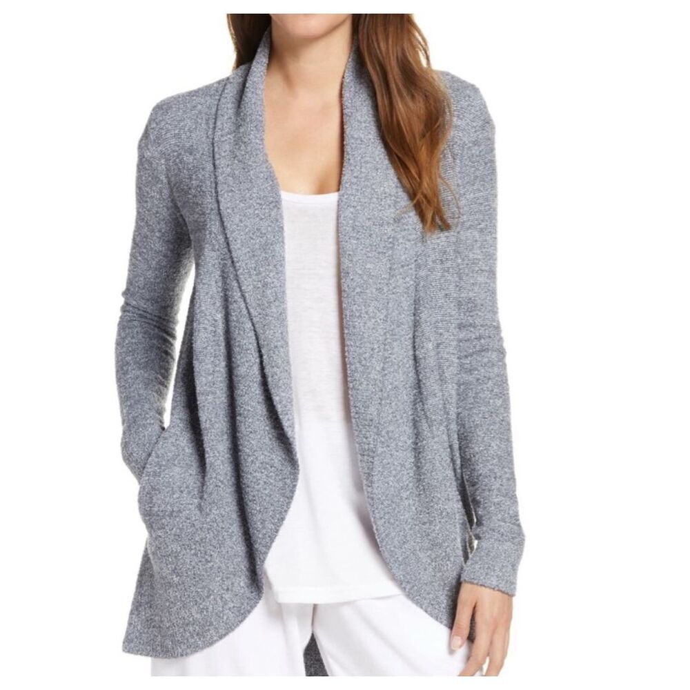 Super Soft Barefoot Dreams Cozy Chic Lite Circle Dark Gray Cardigan Women’s Medi